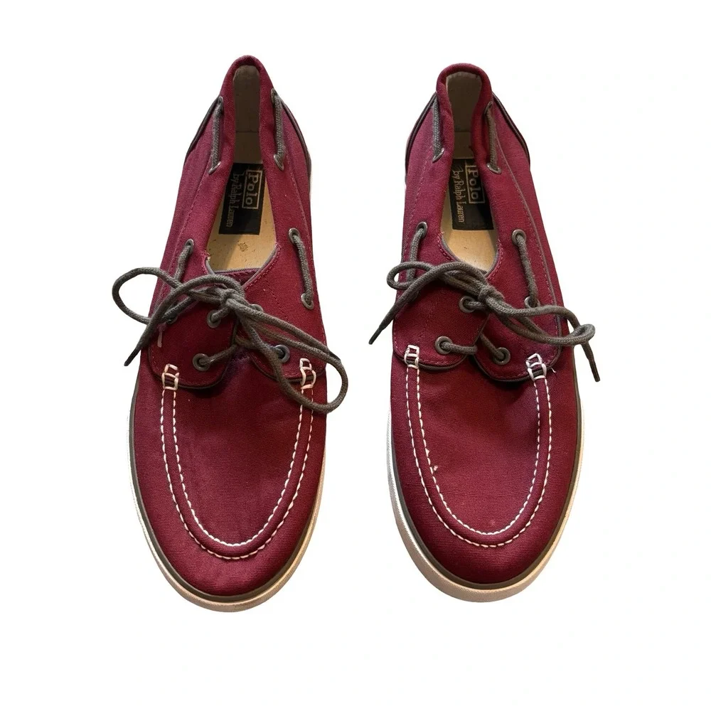 Polo Ralph Lauren Mens Lander P Burgundy Canvas Boat Shoes Sneakers Size 11.5 D
